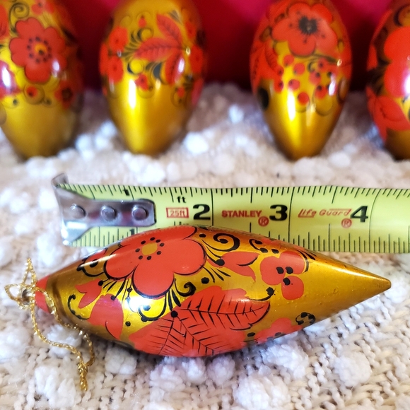 Vntg Russian "Khokhloma" Wooden, Hand Painted Christmas Ornaments, 9 teardrop - Picture 12 of 15